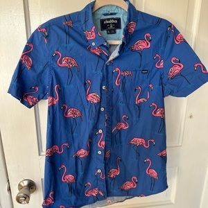 CHUBBIES MENS flamingo button down short sleeve shirt Small